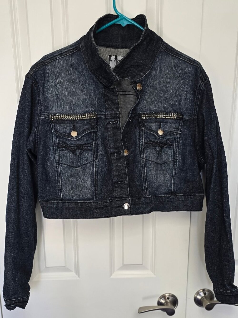 Crest Women's Dark Wash Studded Crop Denim Jacket Size 1X